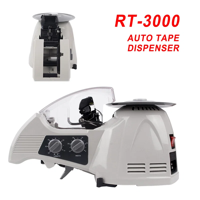 Máquina de embalagem de 25 mm de largura Ferramenta de corte Máquina de selagem de caixas Máquina de fita automática RT-3000, Máquina de corte de fita, Máquina de corte de fita de goma, Dispensador automático de fita 