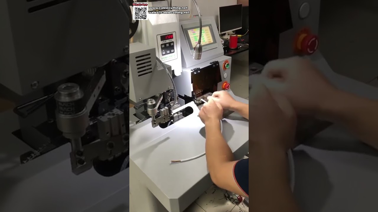 Máquina de descascar capa externa e interna e prensar terminais — processamento contínuo